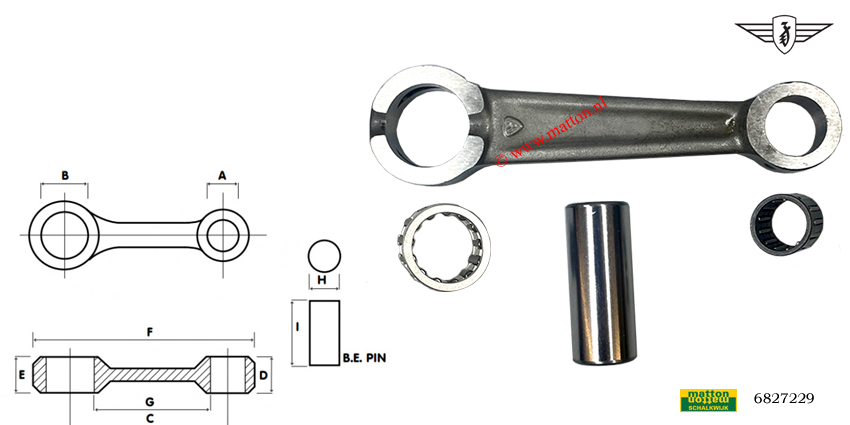 6827229 Drijfstangset Zundapp KS50 4V Rito zilveren kooilager