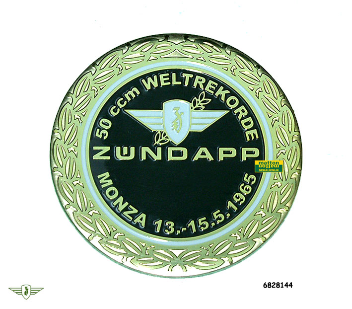 6828144 7209 Tankembleem Zundapp rond MONZA goud/zwart