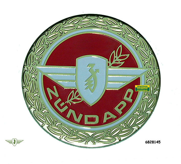 6828145 7208 Tankembleem Zundapp rond goud/rood