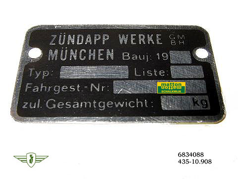 6834088 9002 Frame model plate Zundapp 1980