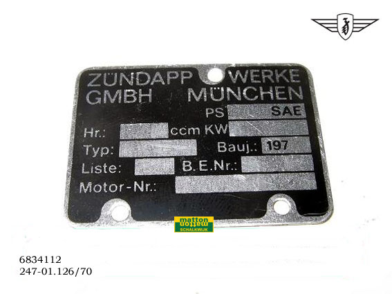 6834112 9002 Motorblok typeplaatje 1970 Zundapp