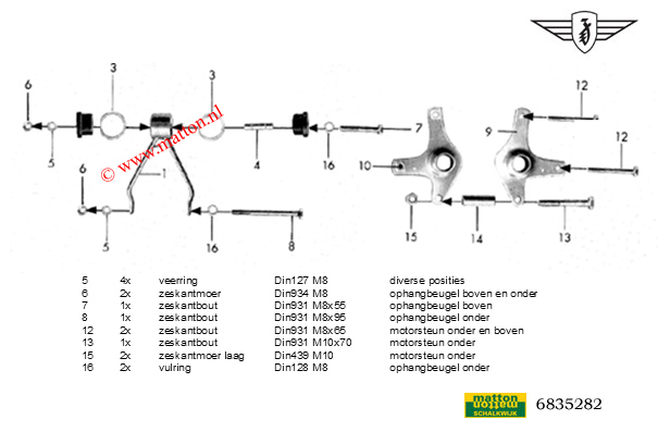 6835282 Zundapp 517 boutenset motorophanging