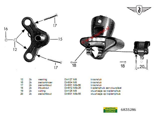 6835286 Zundapp 517 boutenset kroonstuk en koplamphuis