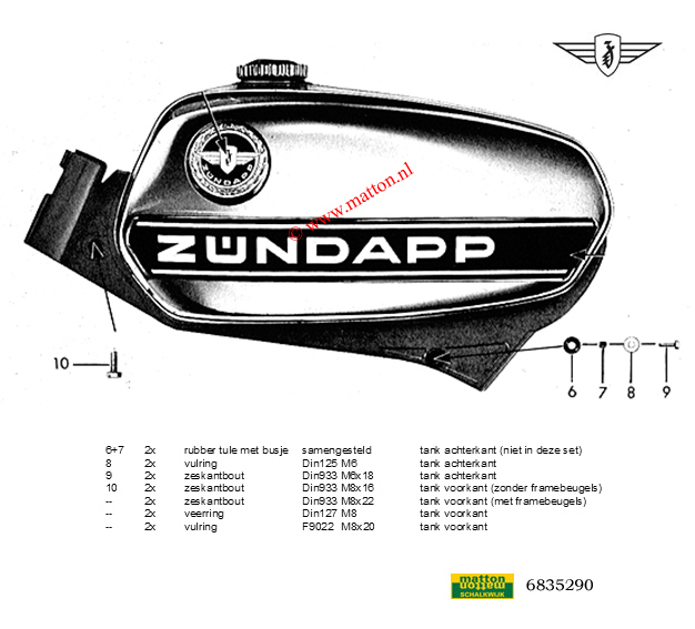6835290 Zundapp 517 boutenset tankbevestiging