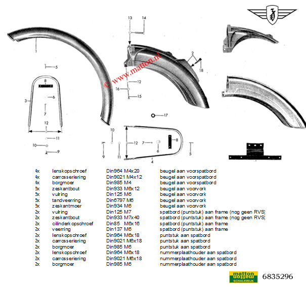 6835296 Zundapp 517 boutenset spatbord bevestiging v/a