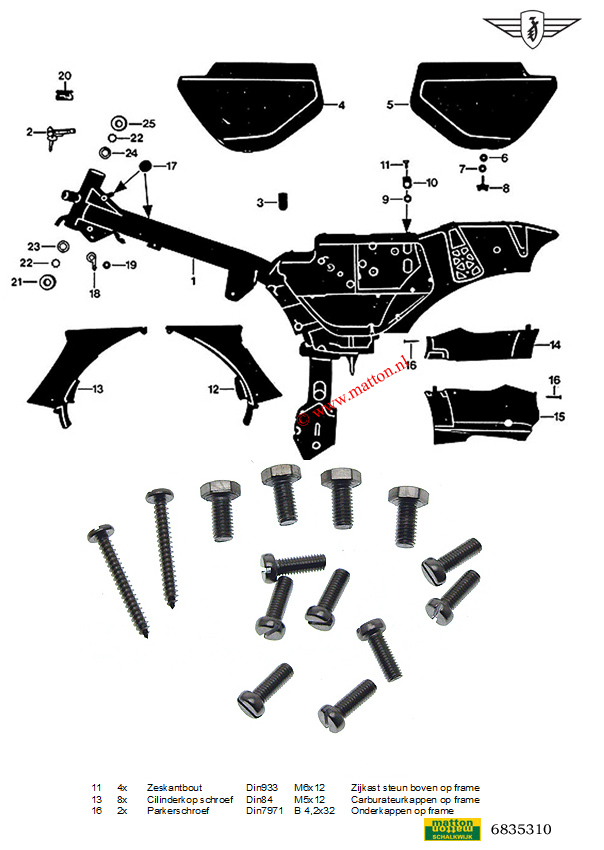 6835310 Boutenset Zundapp 529 framegedeelte