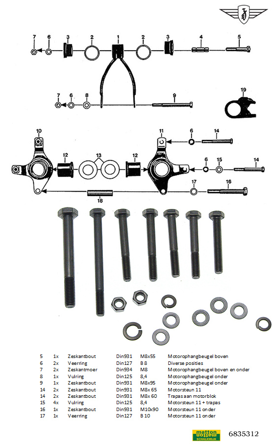 6835312 Boutenset Zundapp 529 motorophanging