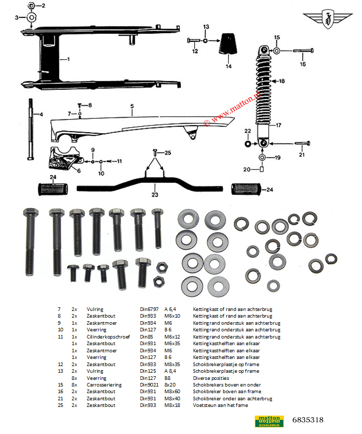 6835318 Boutenset Zundapp 529 achterbrug etc