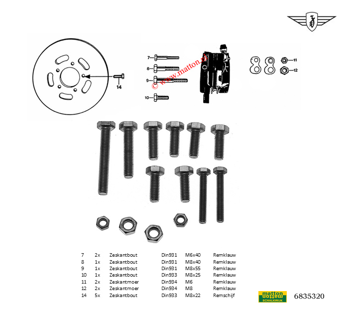 6835320 Boutenset Zundapp 529 remschijf en remklauw